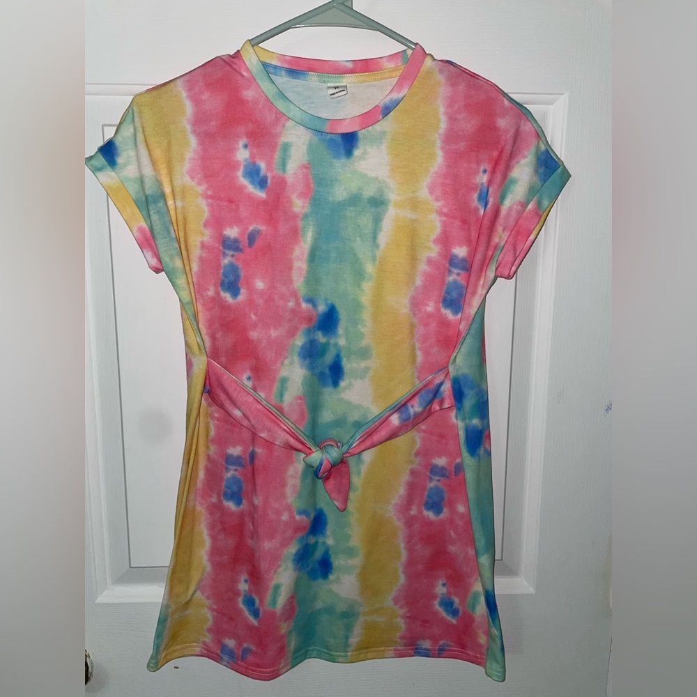 SHEIN Tie-Dye Kids Dress - Pink, Yellow, Blue, Green